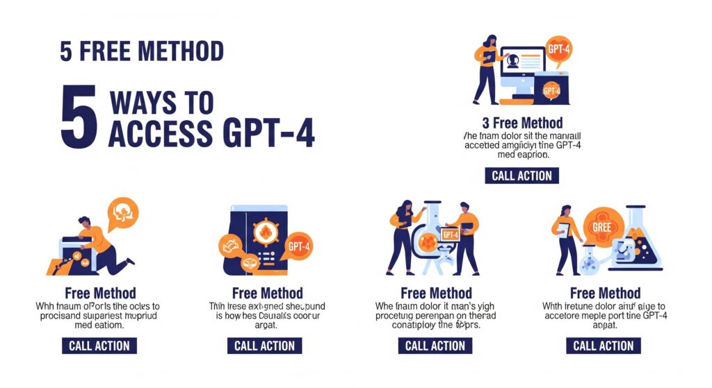 A visual guide titled "How to gain free access to GPT-4o" with five methods and an FAQ section.