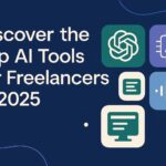 Top AI tools for freelancers 2025 with icons on a blue background