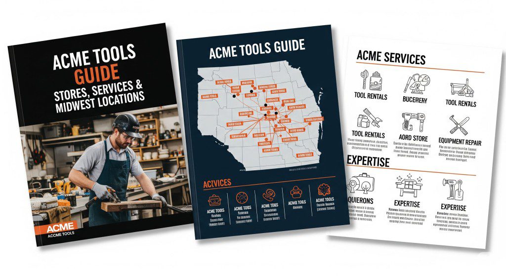 Acme Tools storefront with tools and equipment on display.