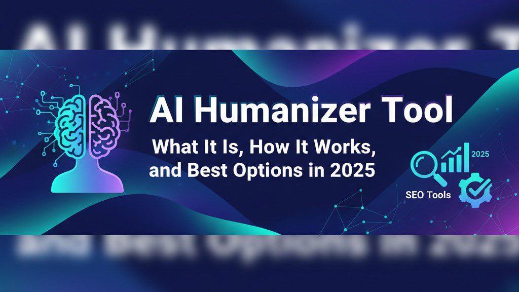 AI humanizer tool brain graphic and SEO icons