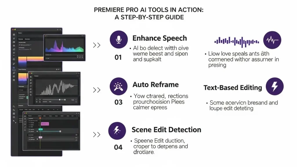 Step-by-step tutorial of Adobe Premiere Pro AI tools.